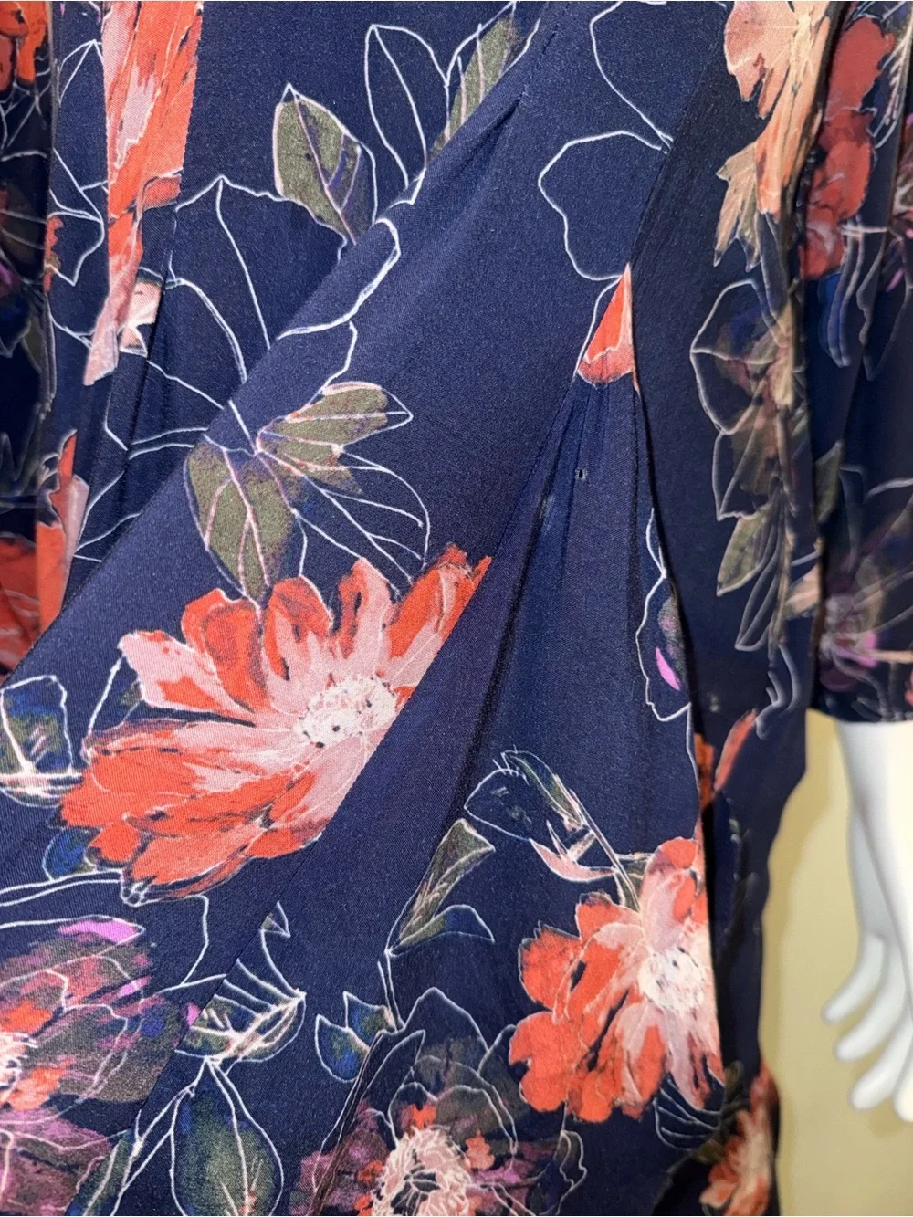 Free People Navy Floral Mini Dress with Coral and Pink Blooms